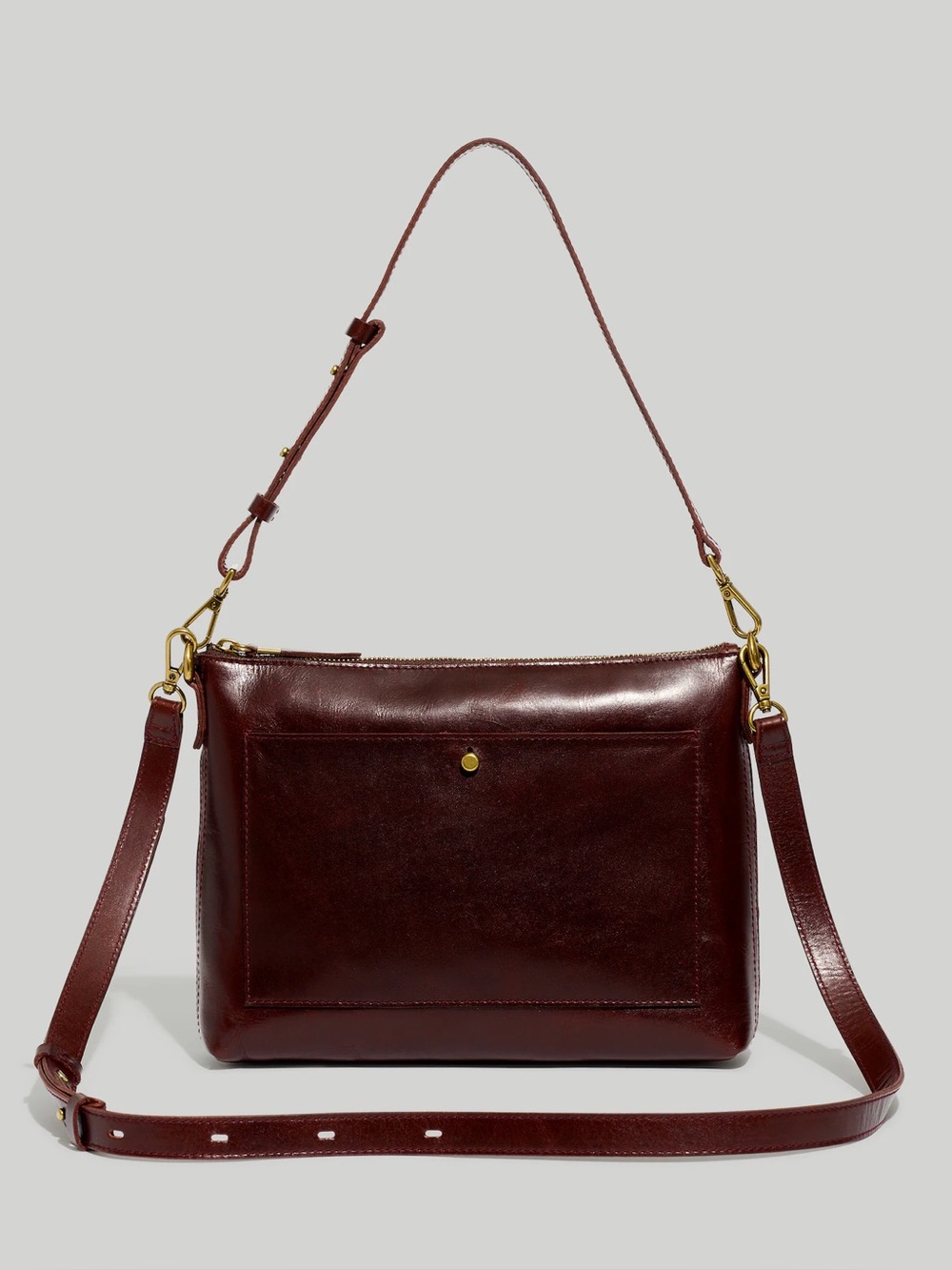 Madewell Dark Brown Leather Transport Shoulder Crossbody bag with Gold Hardware
